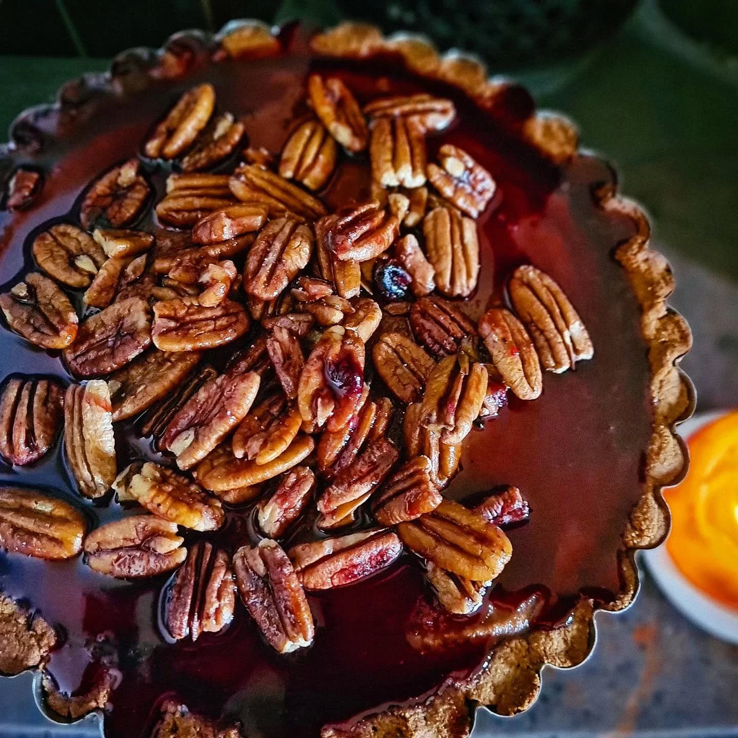 Ritual Pie.

💜 Hawthorn Berry Jelly
💜 Elderberry honey
💜 Acorn &amp; Pecan Custard
💜 Chestnut Butter Crust 
Gf. Df. 

An ode to Samhain, and I think this ended up being in honour of indigenous people of North America,  many of their foods and med