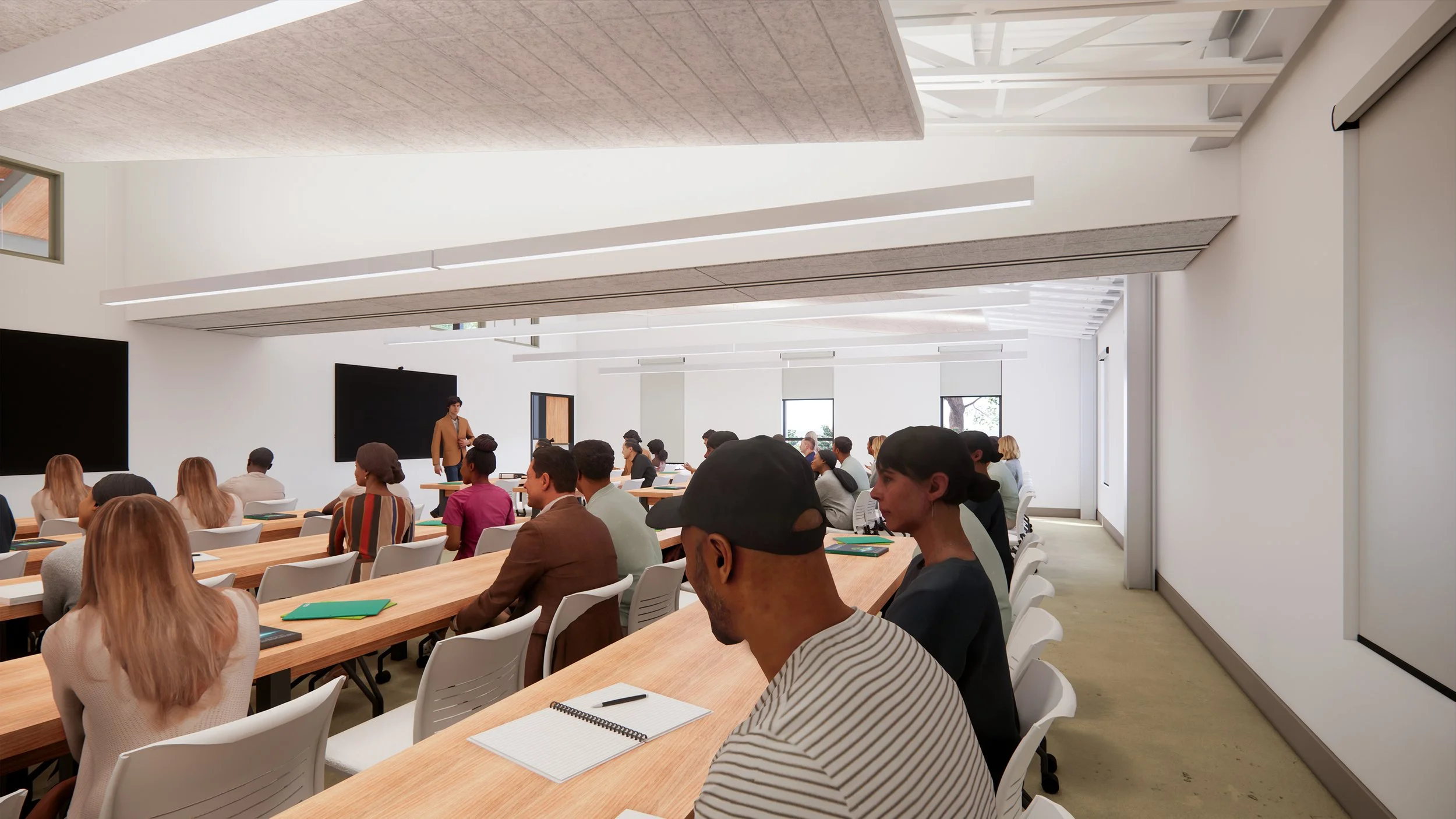 Rendering of interior space from the opposite view down the hallway.