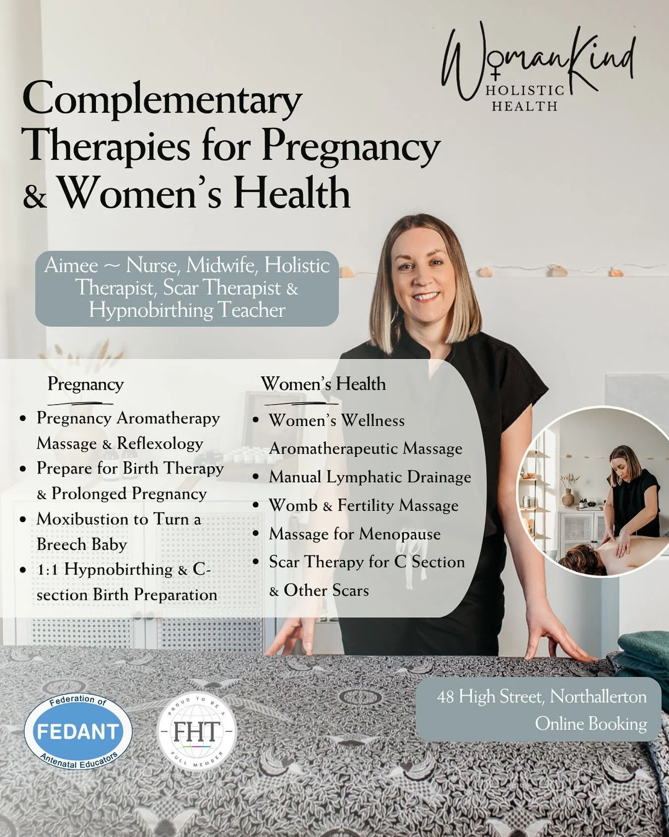 🪬List of services - with the new addition of Manual Lymphatic Drainage 
Optimising health and wellbeing for women through all life stages, including menstruation, fertility, pregnancy, birth, menopause, beyond, and scar healing. 
Nurse and midwife