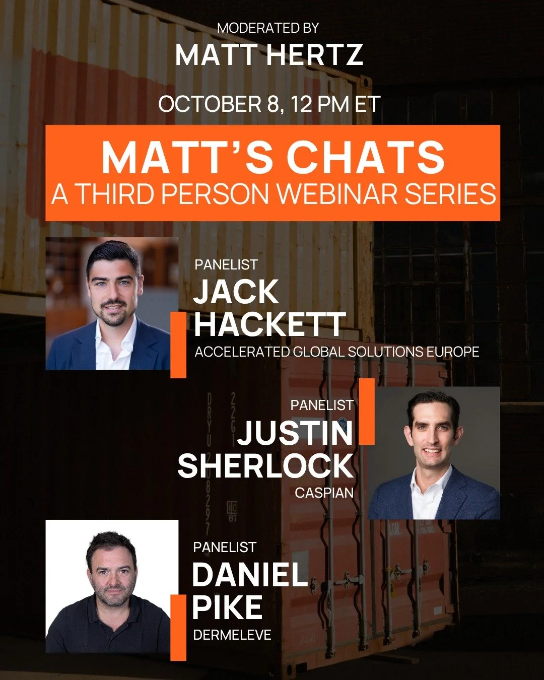 We've got another incredible panel on this month's MATT'S CHATS webinar, happening Oct. 8 at 12 pm! Register at the link in bio💥
Panelists: Jack Hackett (Co-Founder & Managing Director of Accelerated Global Solutions (AGS) Europe), Justin Sherl
