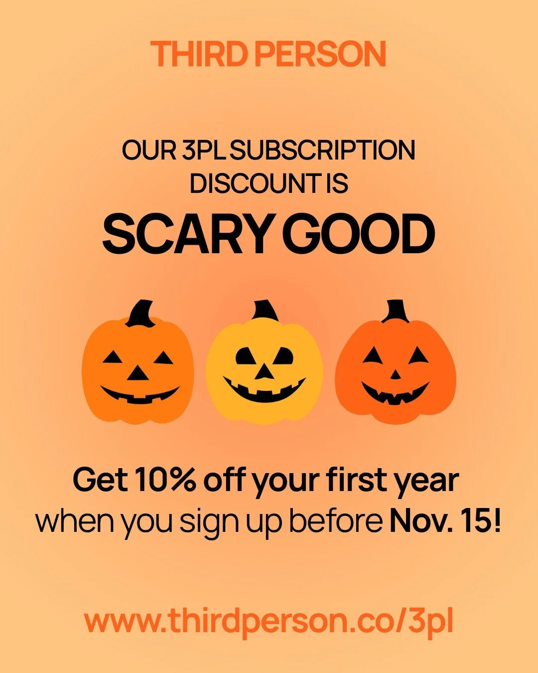 Happy Halloween from Third Person! We've got a scary good deal for you 👀🎃 If you're a 3PL and you sign up for a yearly subscription before Nov. 15, you'll get 10% off your first year! Check it out here: www.thirdperson.co/3pl (link in bio)
Are you