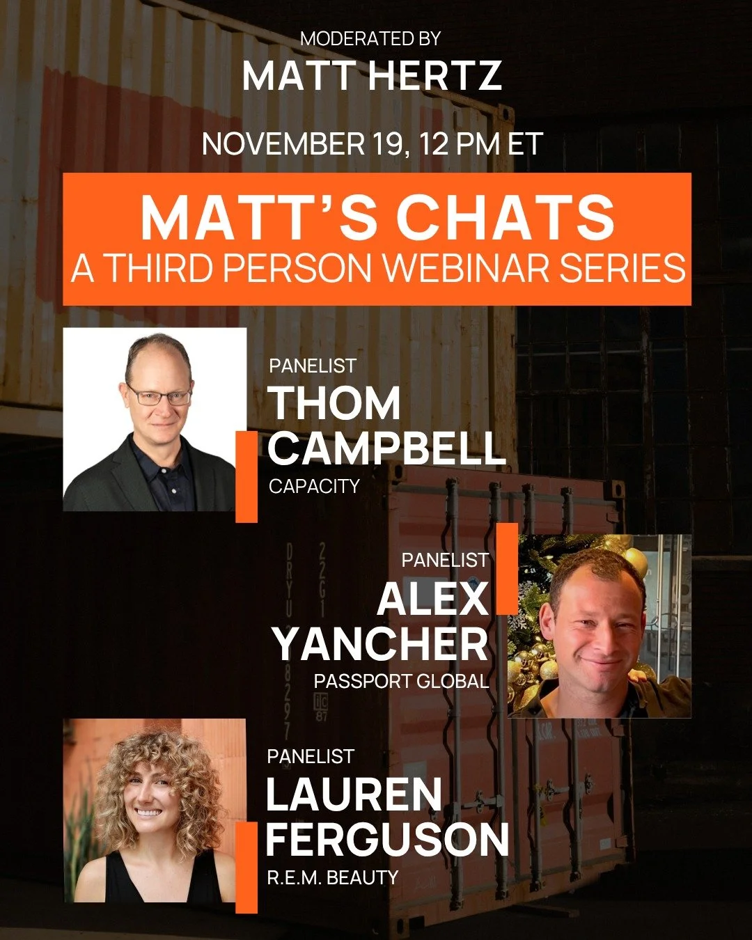 **UPDATED TIME** Now happening Wednesday, Nov. 19!

Want to learn how to survive and thrive during peak season? Tune in to next week&rsquo;s episode of MATT&rsquo;S CHATS, moderated by Matt Hertz, on Monday, Nov. 17th, at 12 pm ET!

Matt will be join