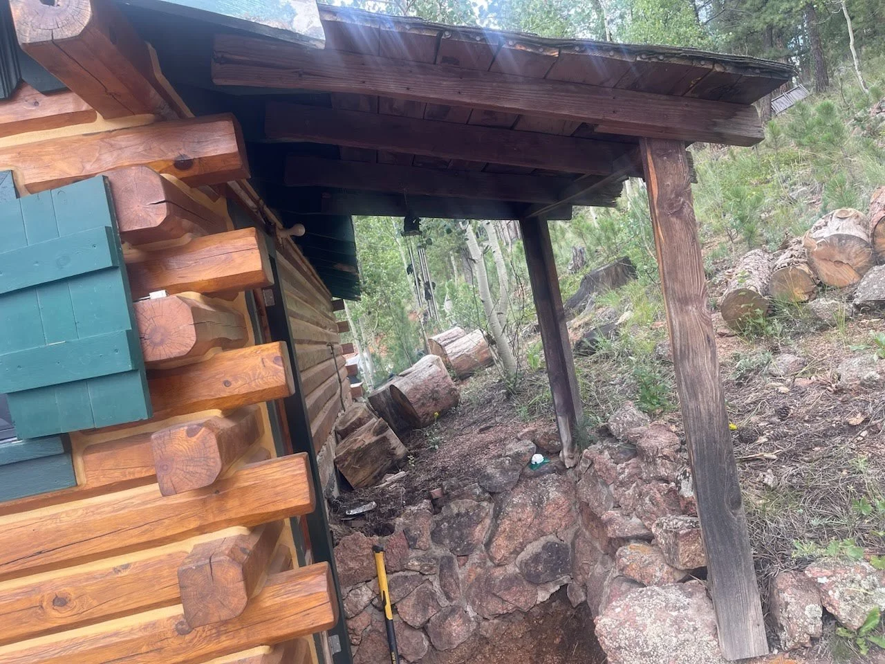 Harris park cabin entry covering.  Before.