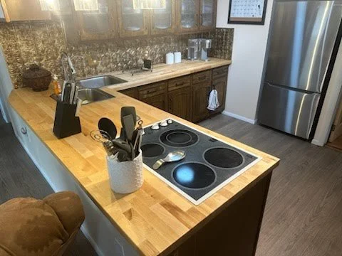 After: Butcher block counter install.