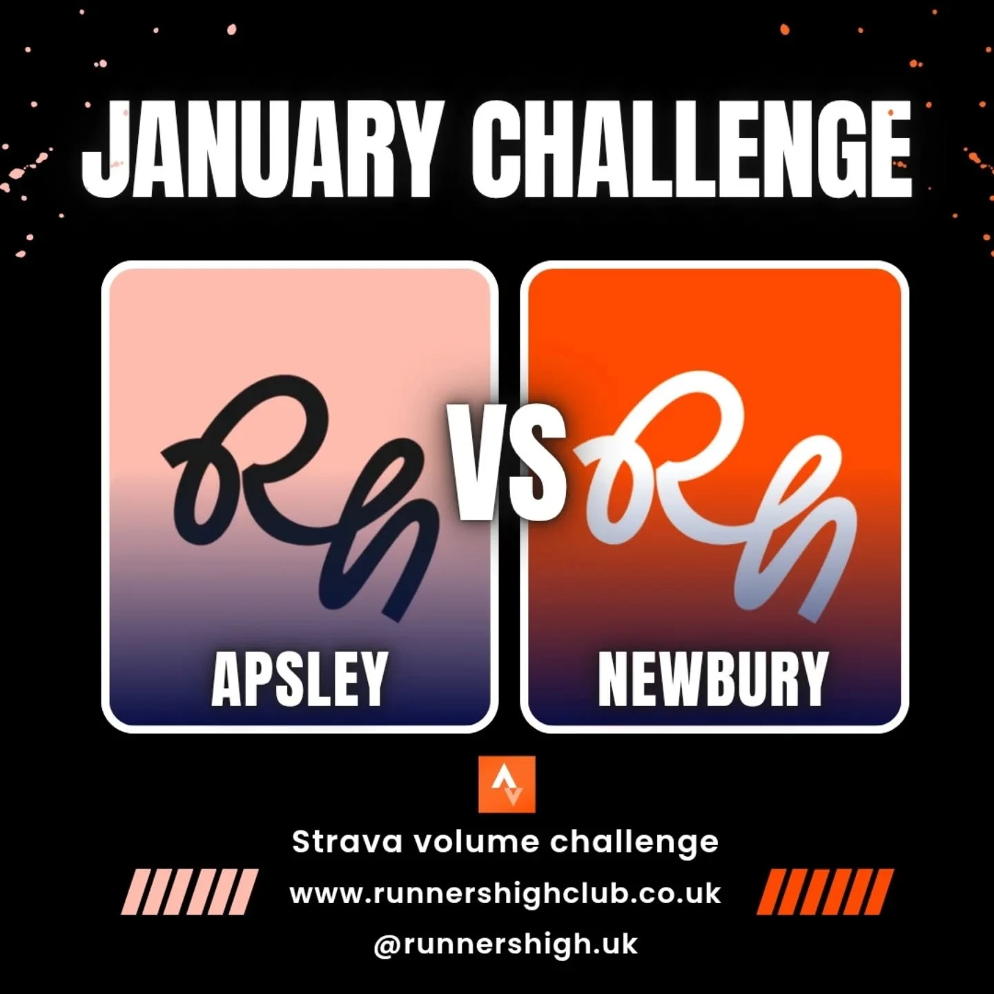 Today we are launching the RHC January challenge.❄️🌅

APSLEY vs NEWBURY. 

The goal is the highest volume (taken weekly on a Sunday) at the end of January wins! 

To take part join the Strava community (through the WhatsApp group)! 

Two random winn