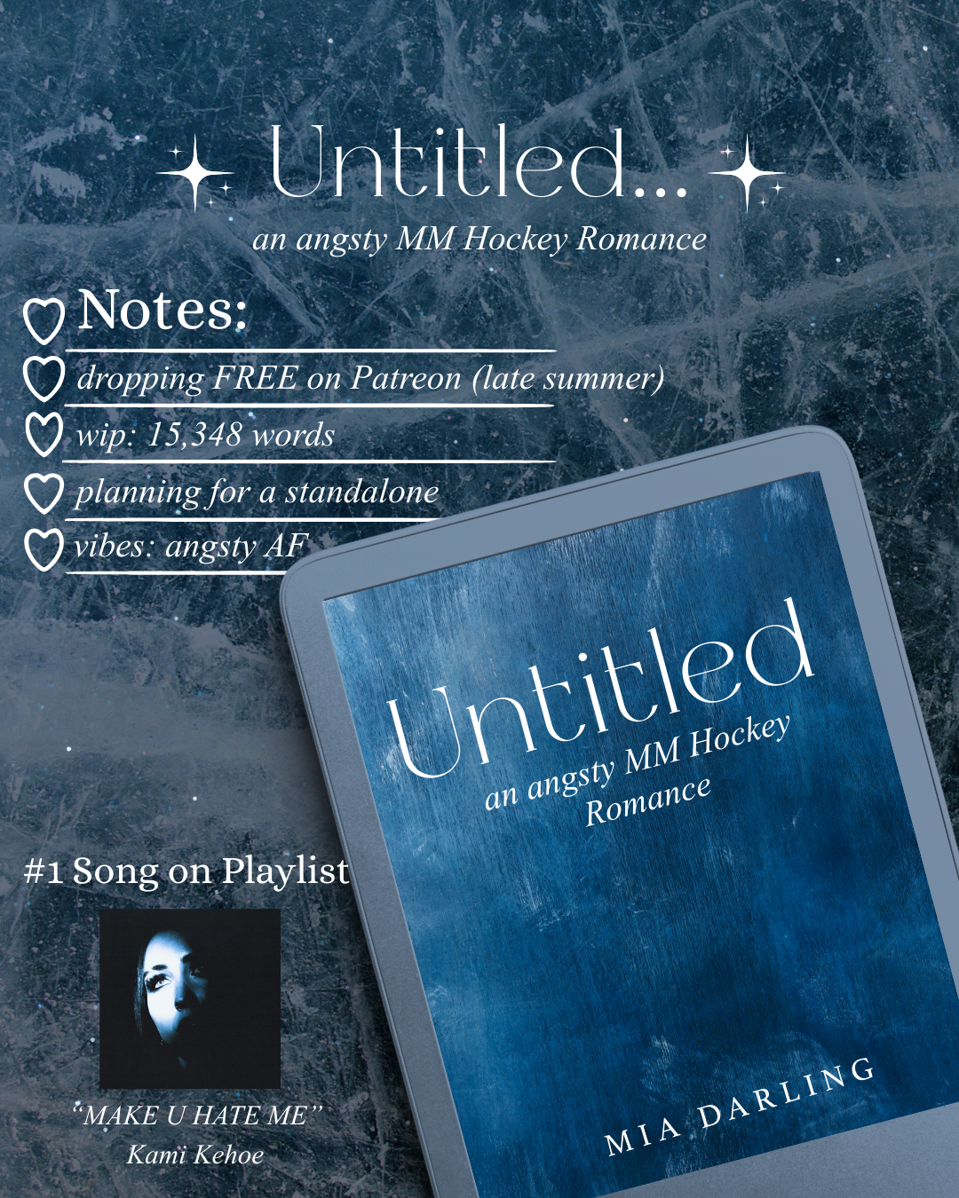 A promo image promoting an upcoming MM Hockey Romance by Mia Darling (currently untitled)