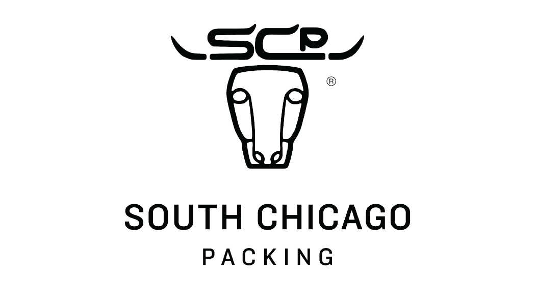 Logo with stylized buffalo head above the text "South Chicago Packing" in bold letters.