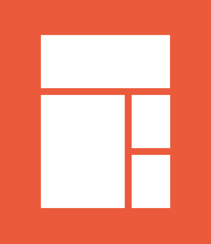 A stylized logo with an abstract design of rectangular shapes in white on an orange background.