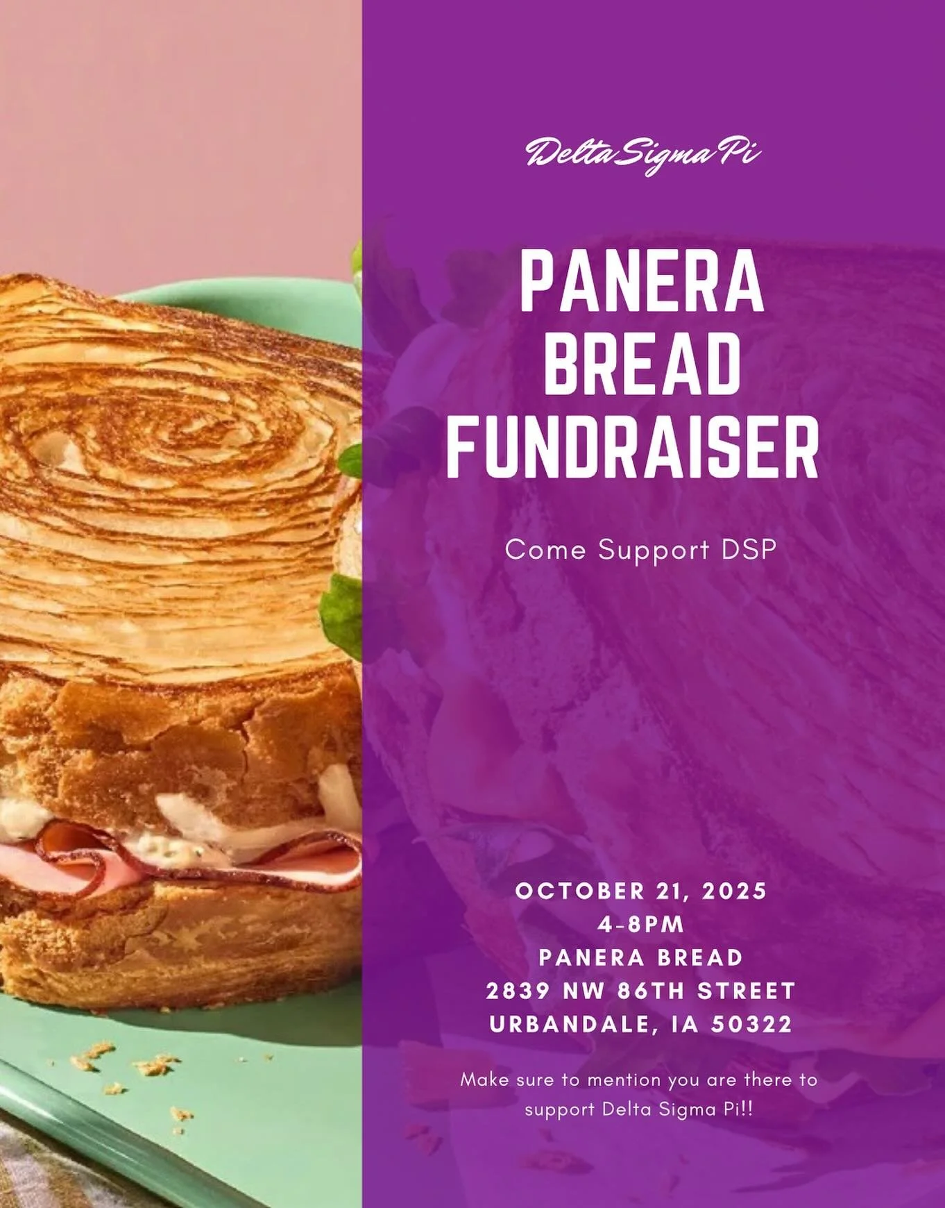 FUNDRAISER TOMORROW!

⭐️Love Panera &amp; Delta Sigma Pi? Go to the Urbandale location of Panera Bread between 4-8pm ⭐️

Mention Delta Sigma Pi at checkout to help support our fraternity!