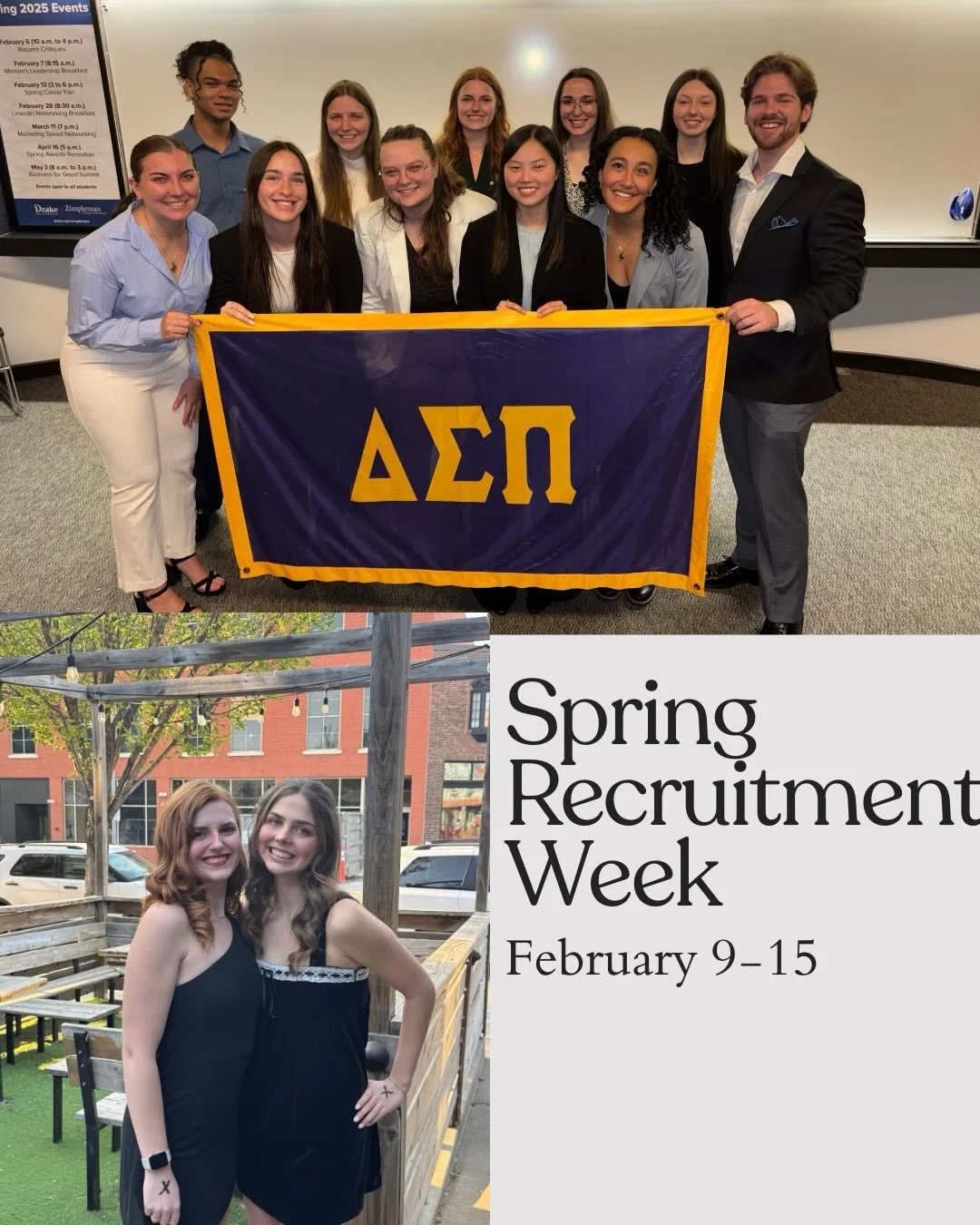 ✨Recruitment Schedule✨

DSP is hyped to fuel your next professional endeavors through recruitment this spring. Our brothers are excited to meet you Monday February 9th.