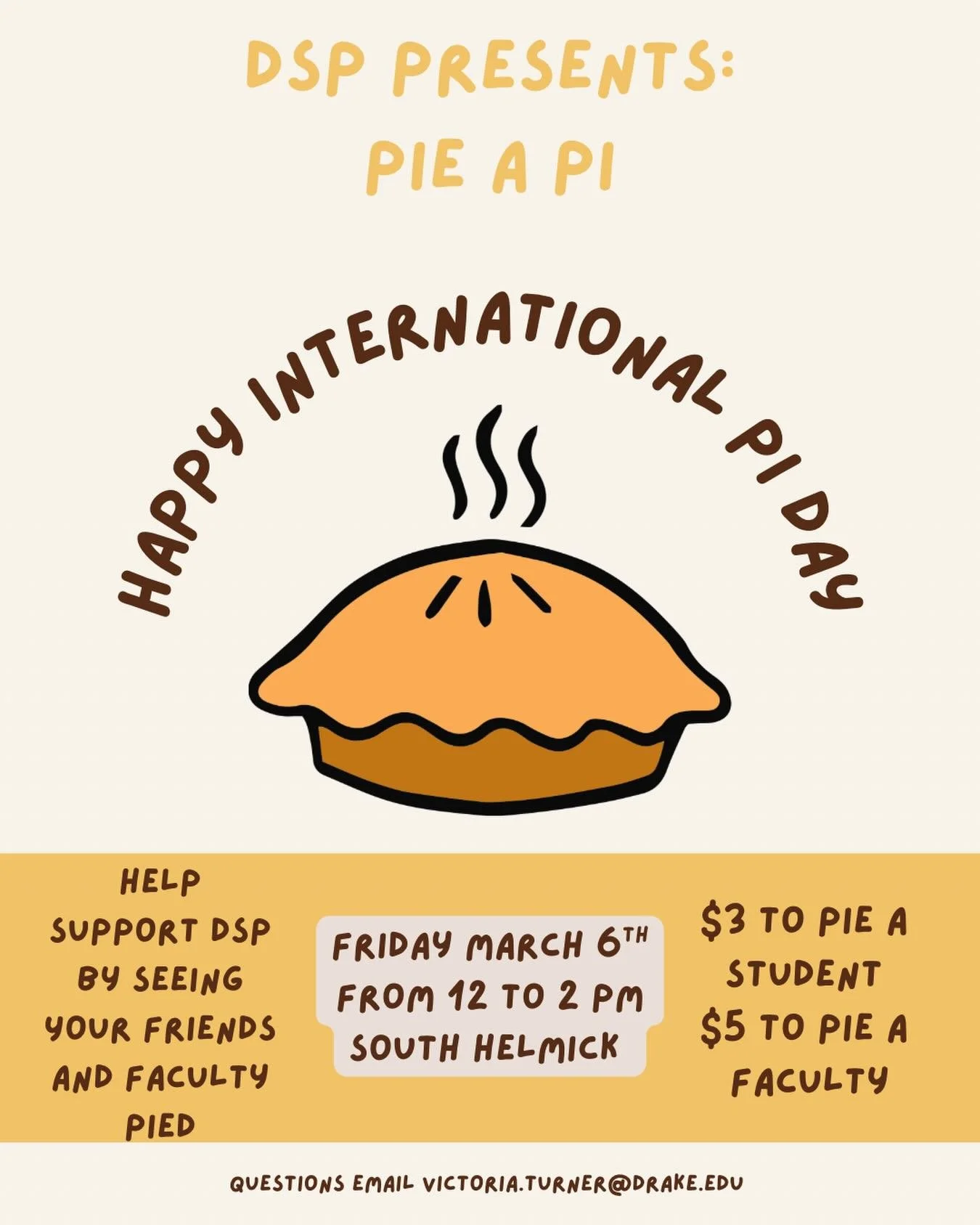Have you ever wanted to pie your friend or professor? 
Join Delta Sigma Pi this Friday to pie-a-pi! 
🥧 Come Pie 🥧 
Victoria Turner
Ethan Blomme
Greg Cooper
Rylee Wolf
Bethany Erkel
James Bradner
Prof Brian Vander Naald