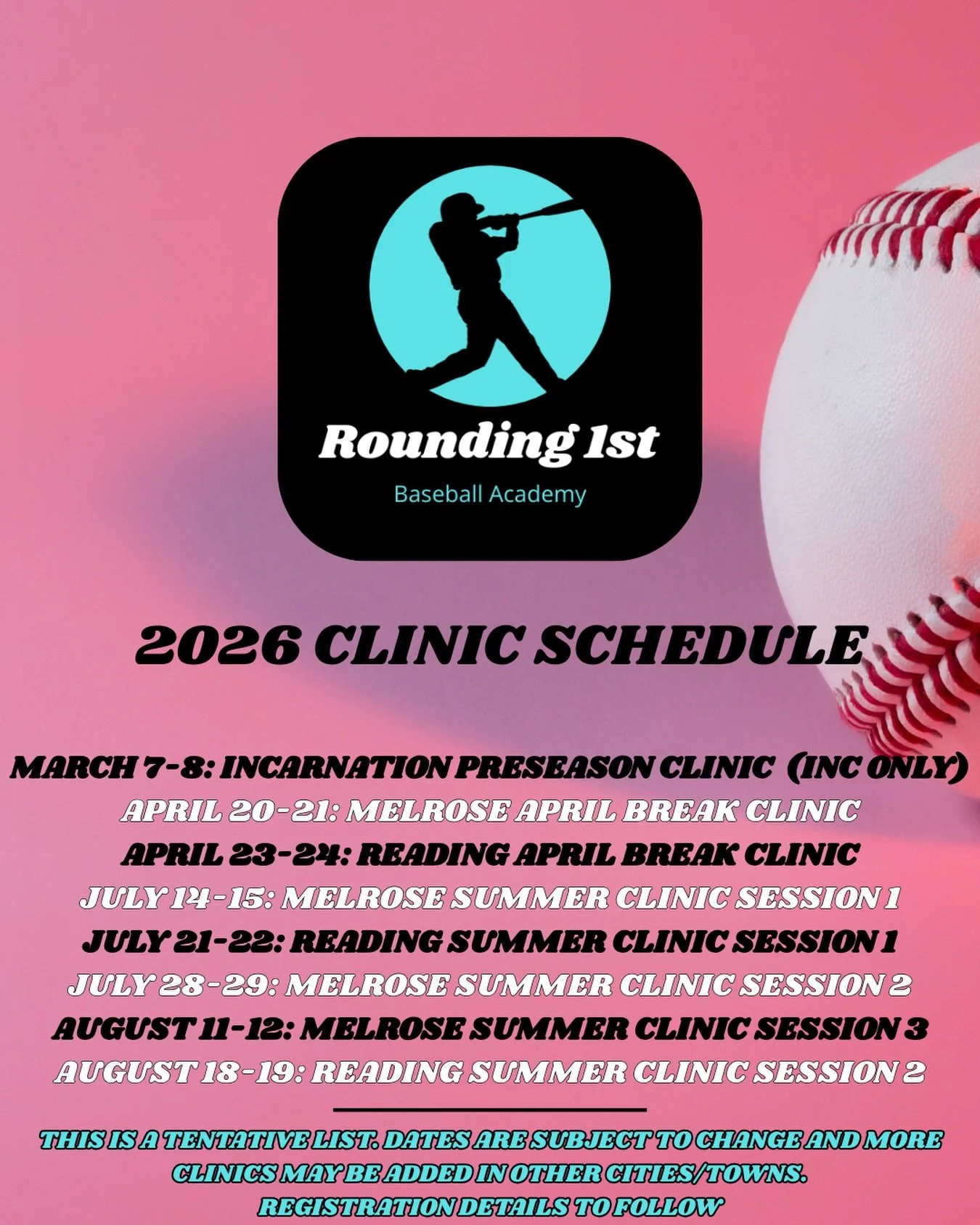 We&rsquo;re excited to roll out our tentative clinic calendar for the year. Dates, times, and locations may adjust as we lock things in, but this gives families a chance to plan ahead.

More details and registration info coming soon &mdash; stay tune