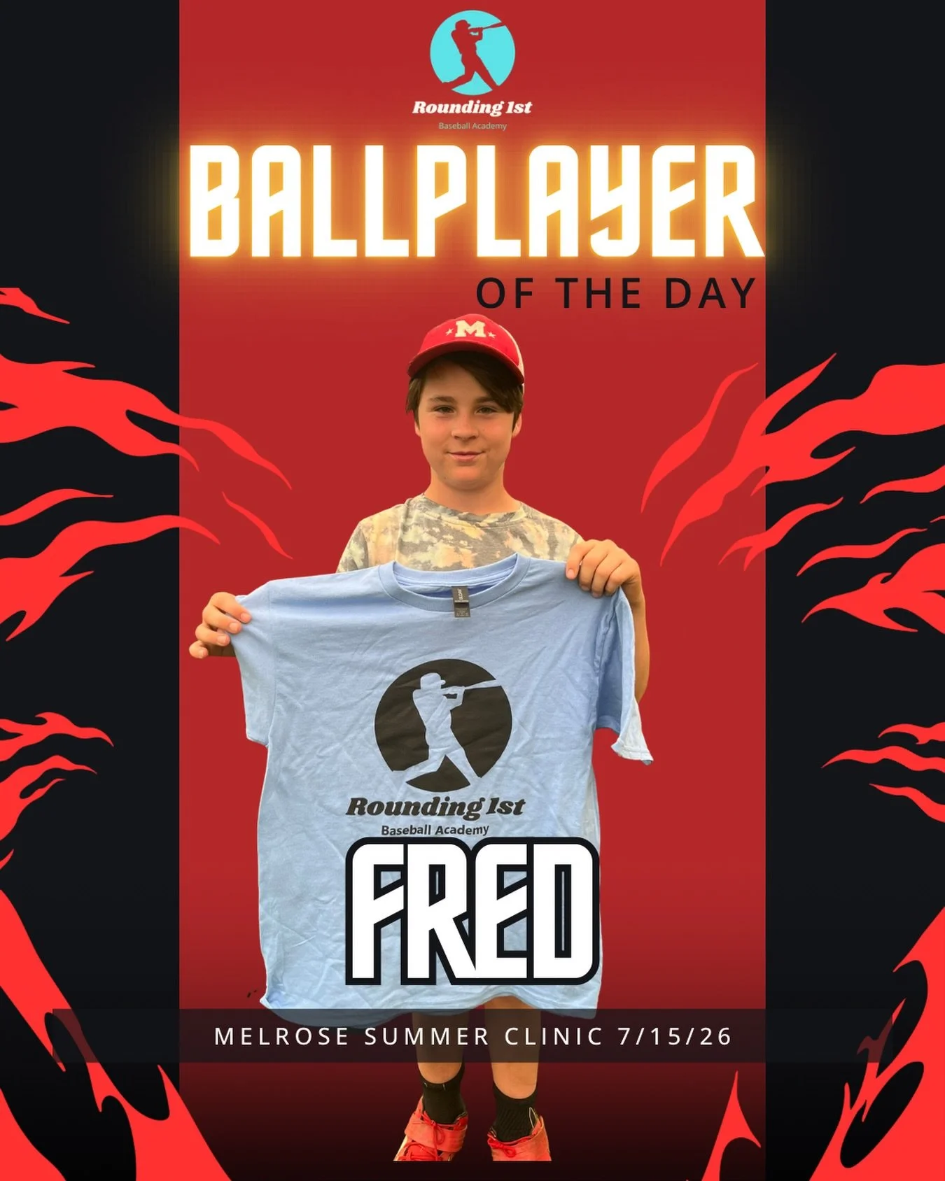 Ballplayer of the Day: Fred 

Fred caught our coaches&rsquo; attention right away this week. From driving balls to the fence during BP to lighting up the radar gun at the pitching station, he competed every single rep.

Today, he took it up another l