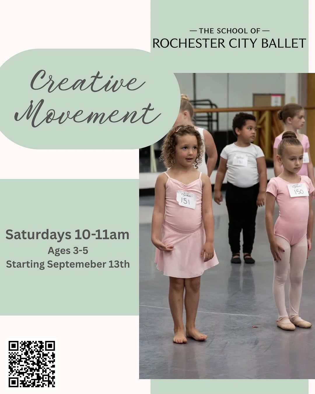 ✨Tiny dancers wanted!✨
Creative Movement for ages 3&ndash;5 starts this fall&mdash;Saturdays from 10&ndash;11am beginning September 13! 🩰💫

Not sure if your little one is ready for a full season?
Try our Peter &amp; The Wolf Camp first&mdash;June 2