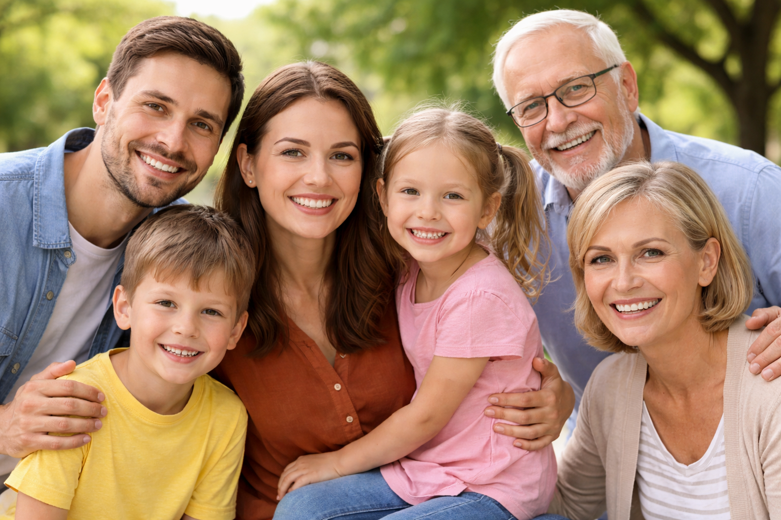 Famille heureuse avec plusieurs générations