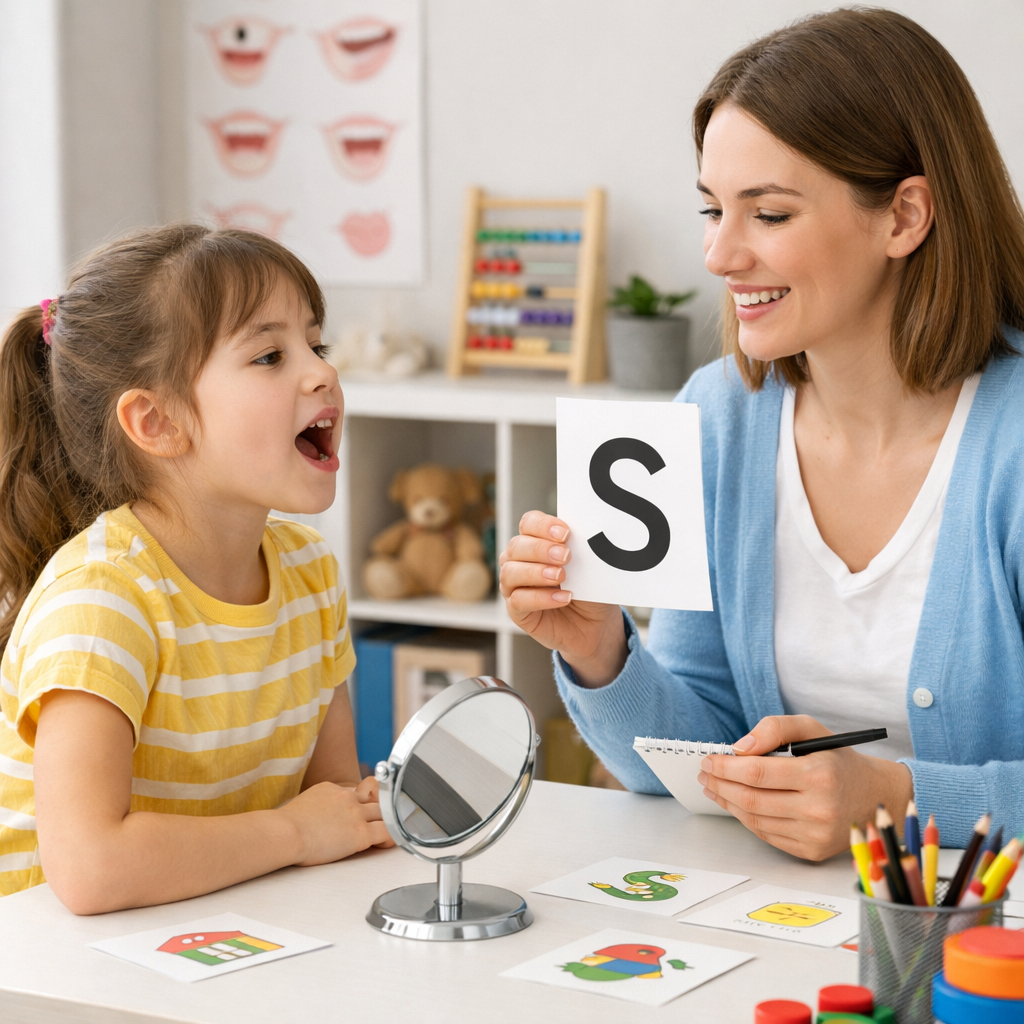 Enfant qui fait une évaluation et des interventions en orthophonie