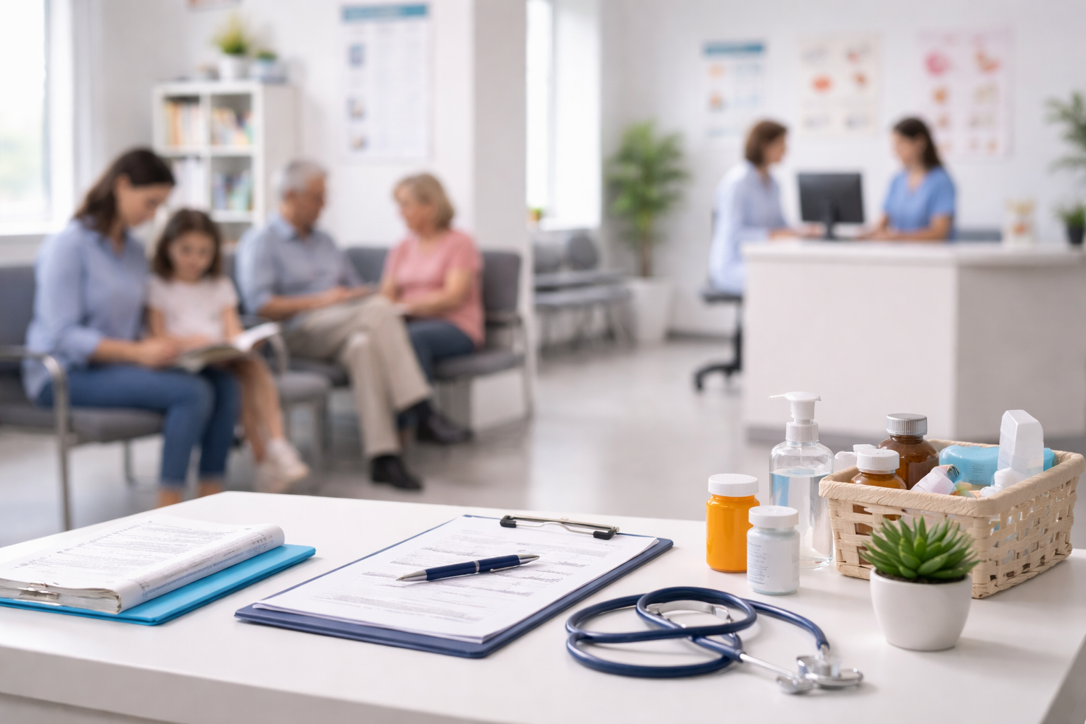 Clinique médicale avec des patients de tous âge, enfants, adultes et personnes ainées, qui attendent pour obtenir des services en neuropsychologie, psychologie, ergothérapie, orthophonie et des services psychosociaux au sein de leur milieu de soins