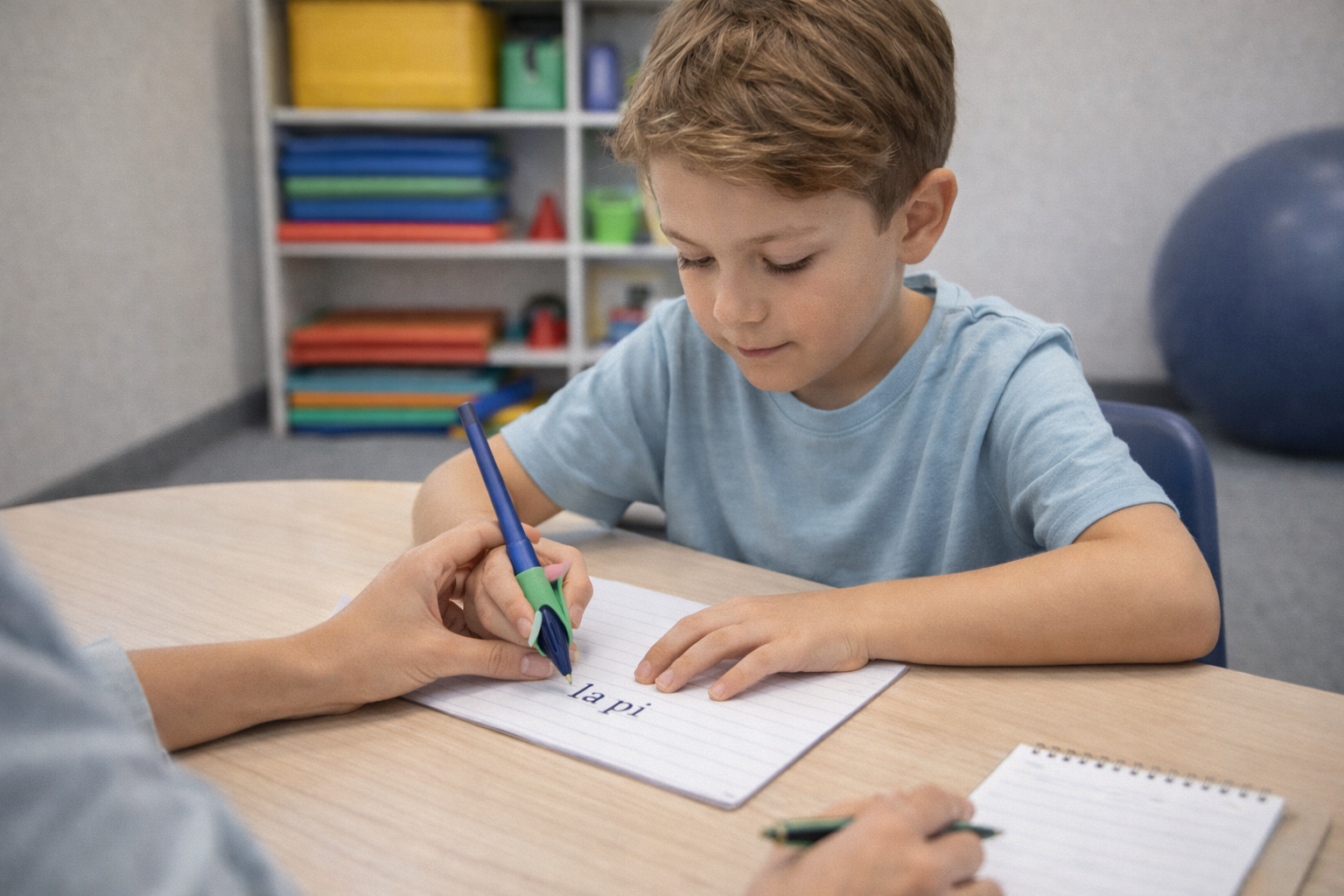 Enfant qui réalise une activité d'écriture en ergothérapie