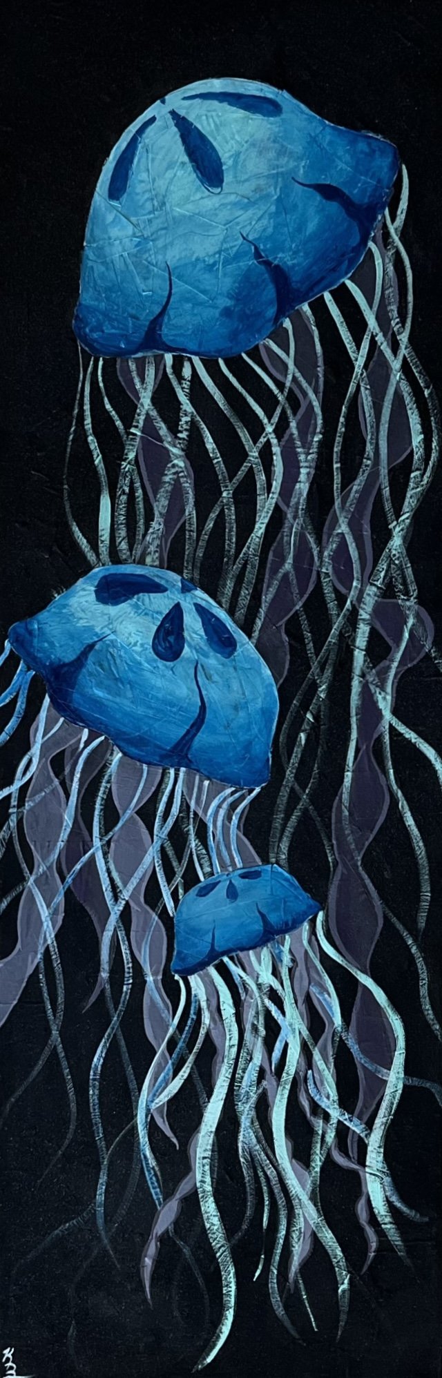 Luminous Drift - Created with acrylic paint on top of papier-mâché covered canvas.