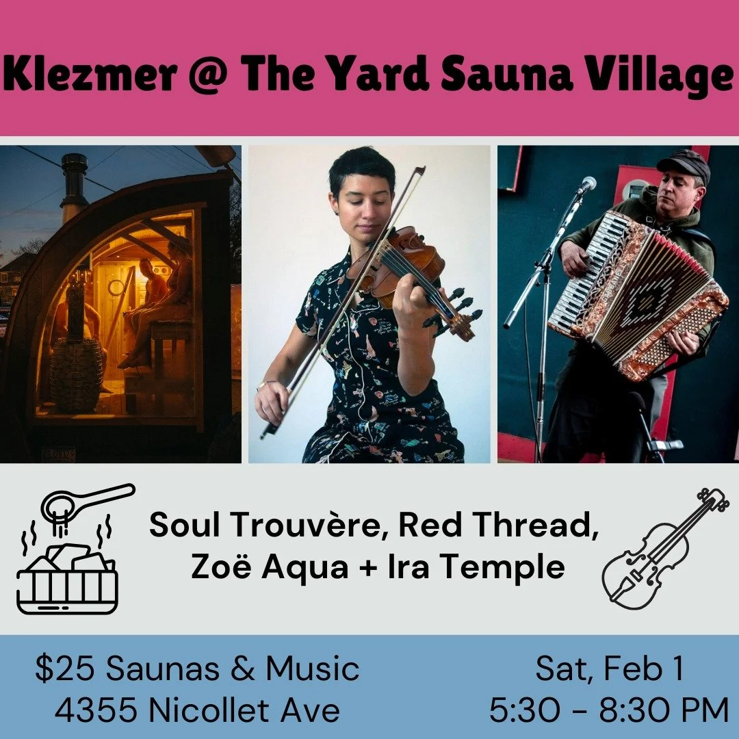 Come shvitz with us on Feb 1! Together with @superiorsaunas, we're creating a one-of-a-kind evening of sauna and live Yiddish &amp; Eastern European folk music from @soultrouvere, @redthreadsings, @zoeaqua, &amp; @iraktemple 

Register at klezmeronic