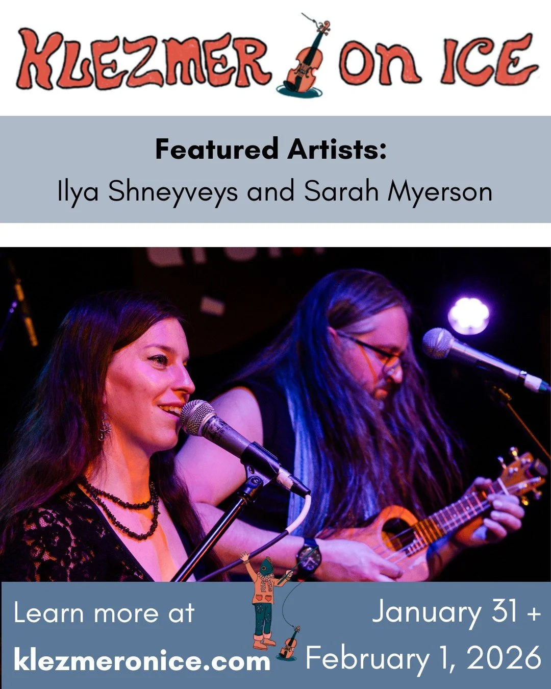 Join us at the end of the month to play, dance and learn with two of our favorite musicians in Yiddishland!

Featured artists Ilya Shneyveys (@svobodu) and Cantor Sarah Myerson (@cantorsarahmyerson) are a dynamic duo in the Yiddish scene, captivating