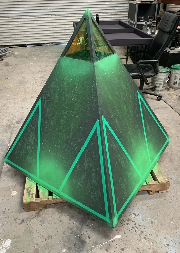 Pyramid prop painted with UV paints