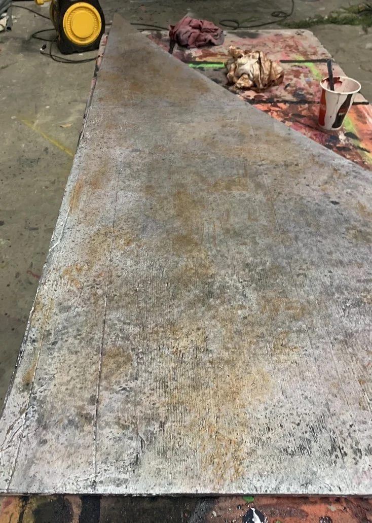 Distressed wood sheet for "spider arch"