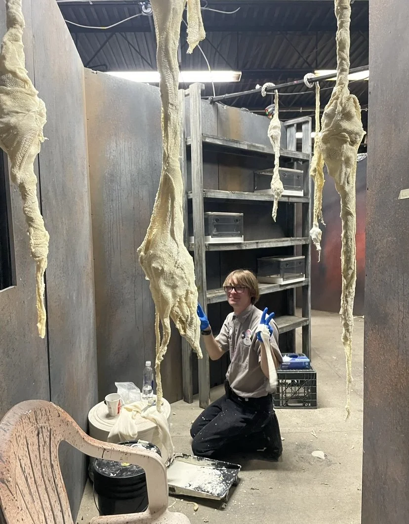 Layered latex cheese cloth "spider eggs"