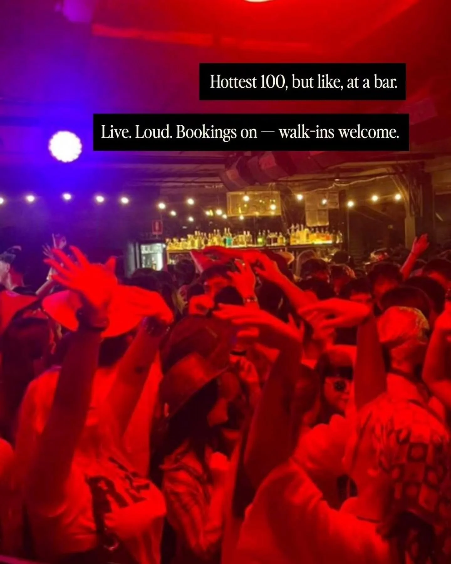 Playing @triple_j Hottest 100 (of course)

Bookings live, walk-ins welcome