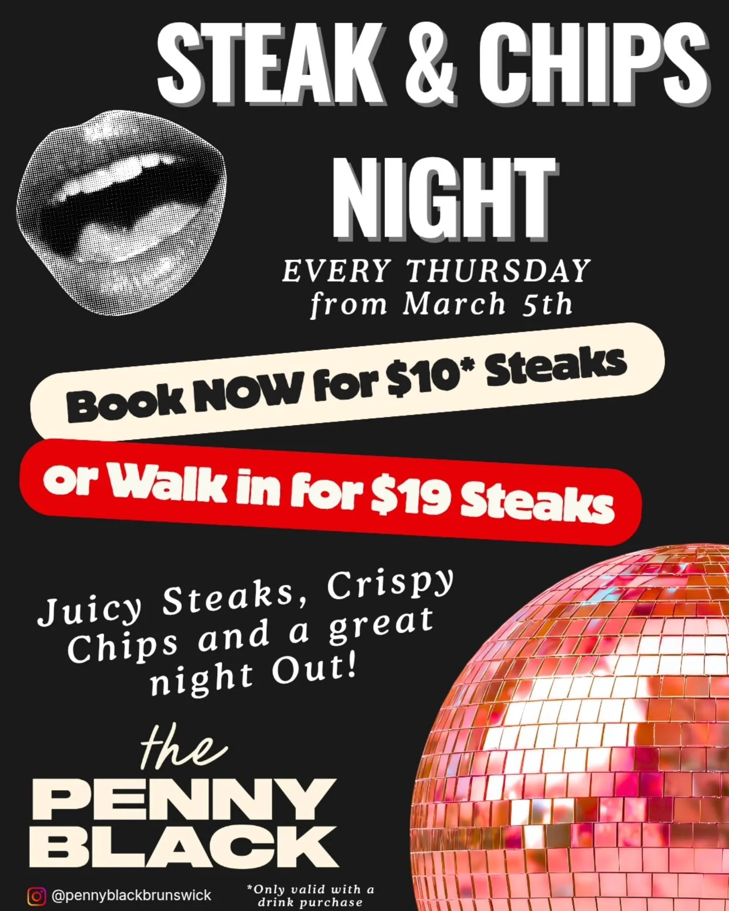 Come on down to The Penny Black in Brunswick for a $10 steak on Thursday starting March 5th!
#steaknight #steakdinner #chips #pub #cheapeats