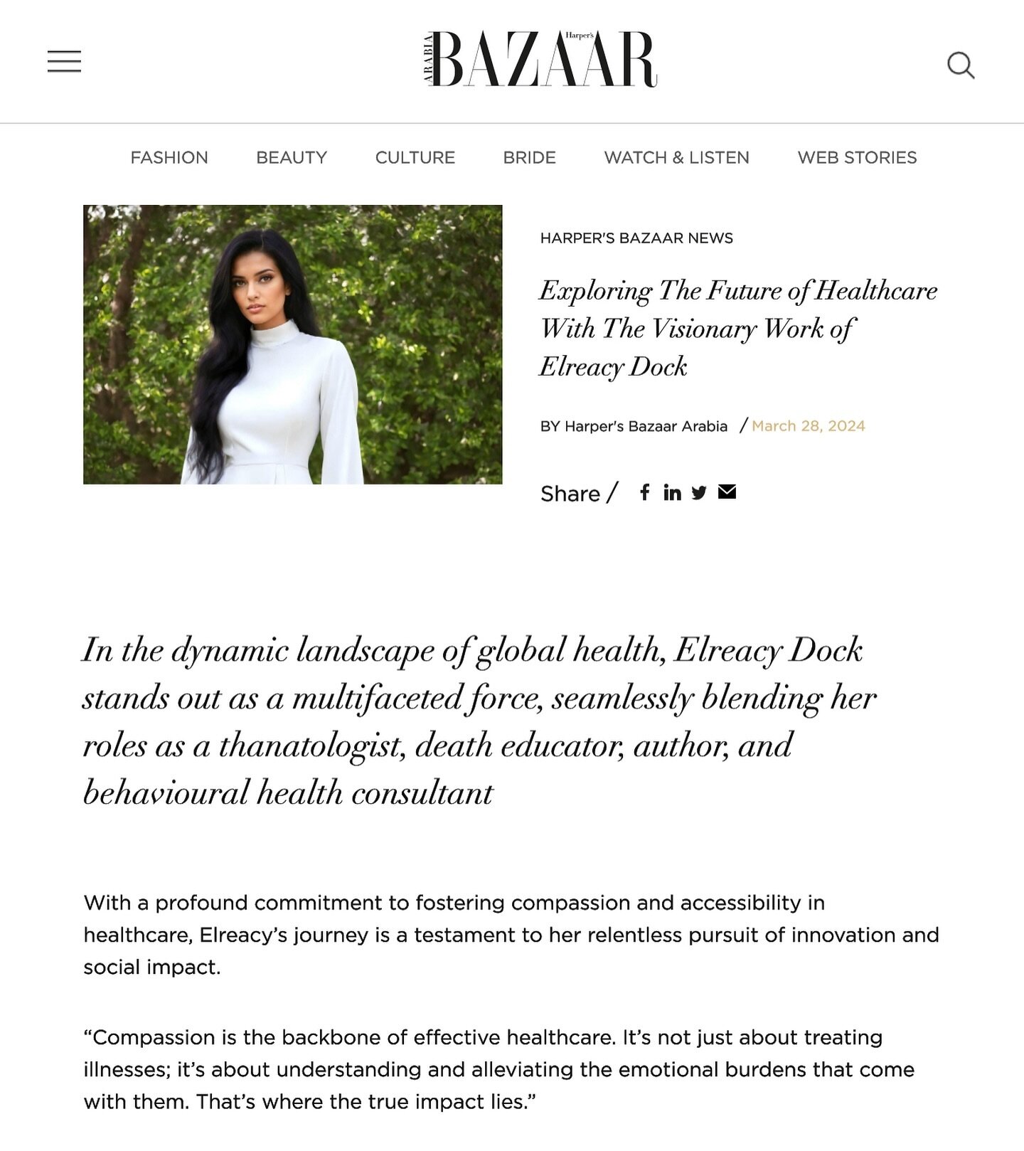 I am definitely sharing this a few days late, but very happy to share that I was featured in @harpersbazaararabia at the end of last month! I hope that this will draw further attention to the importance of global integrated care, mental health, and d
