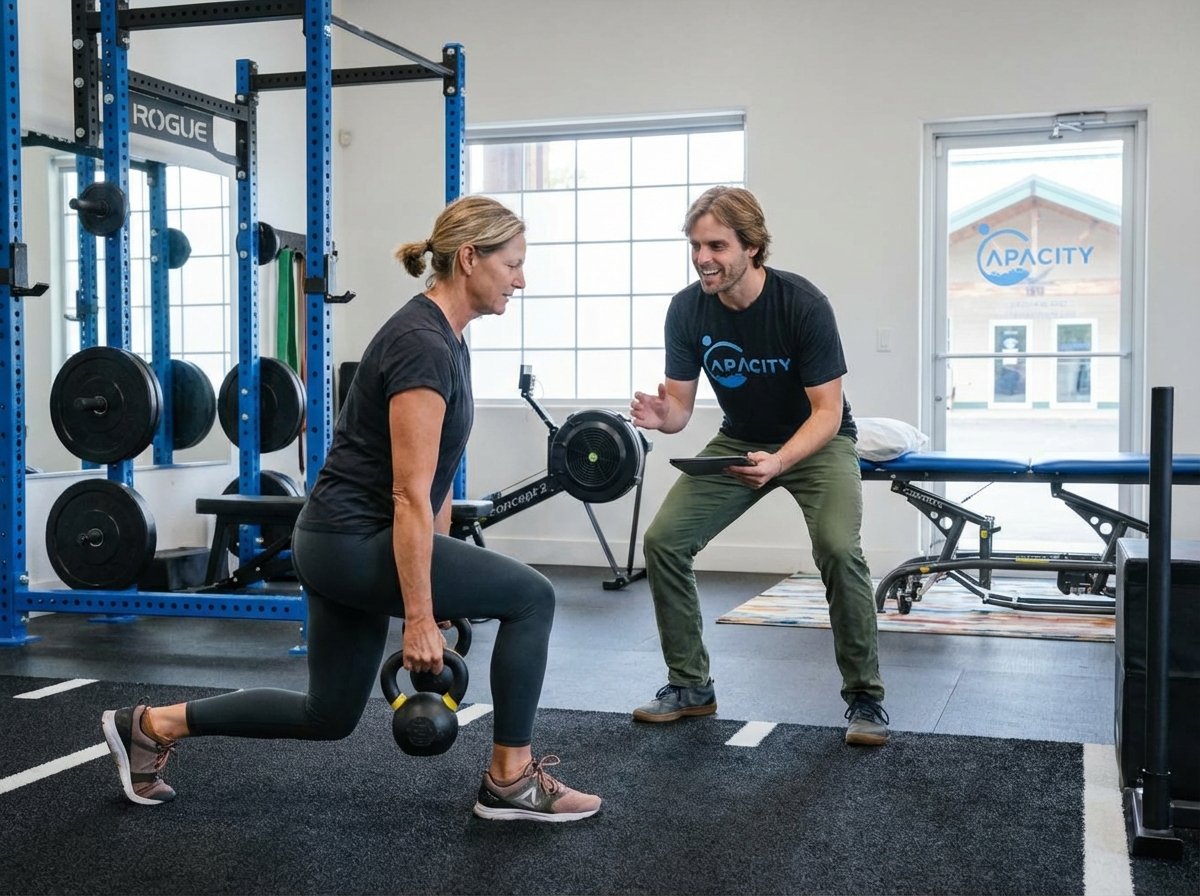 Patient working with a provider at a performance physical therapy clinic in Bend