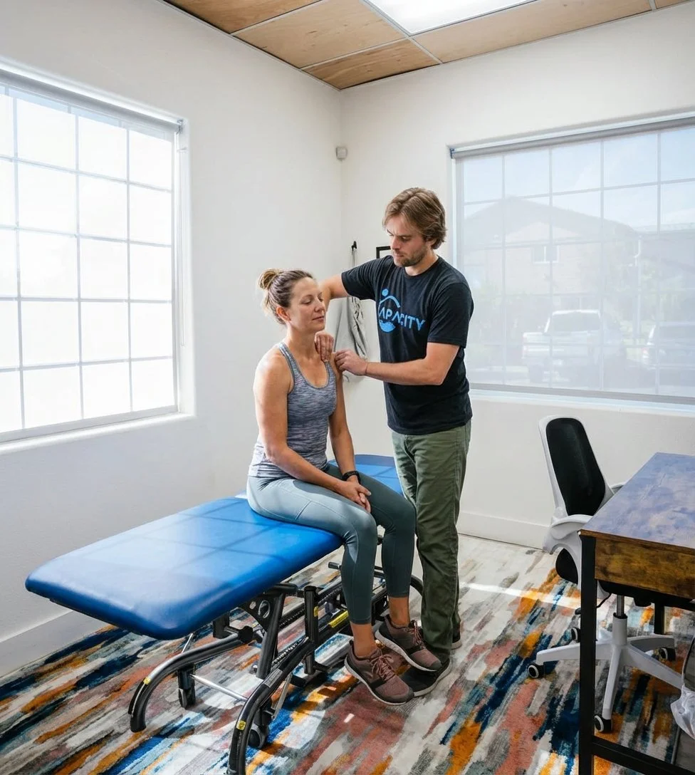 Patient receiving manual therapy treatment at a performance therapy clinic in Bend