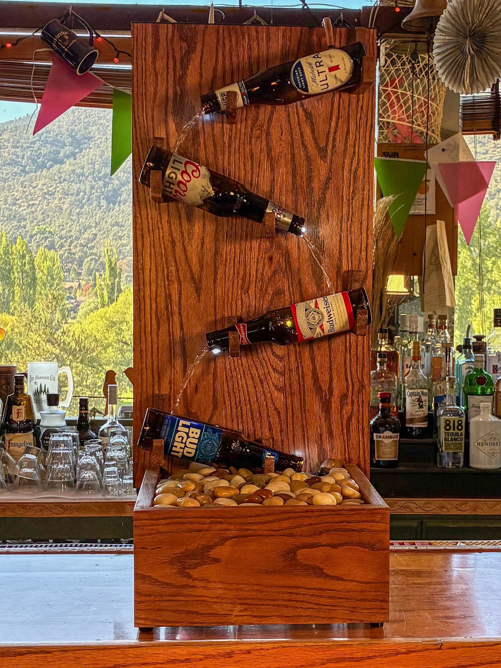 Red Oak Beer Bottle Water Fountain with LED Lights