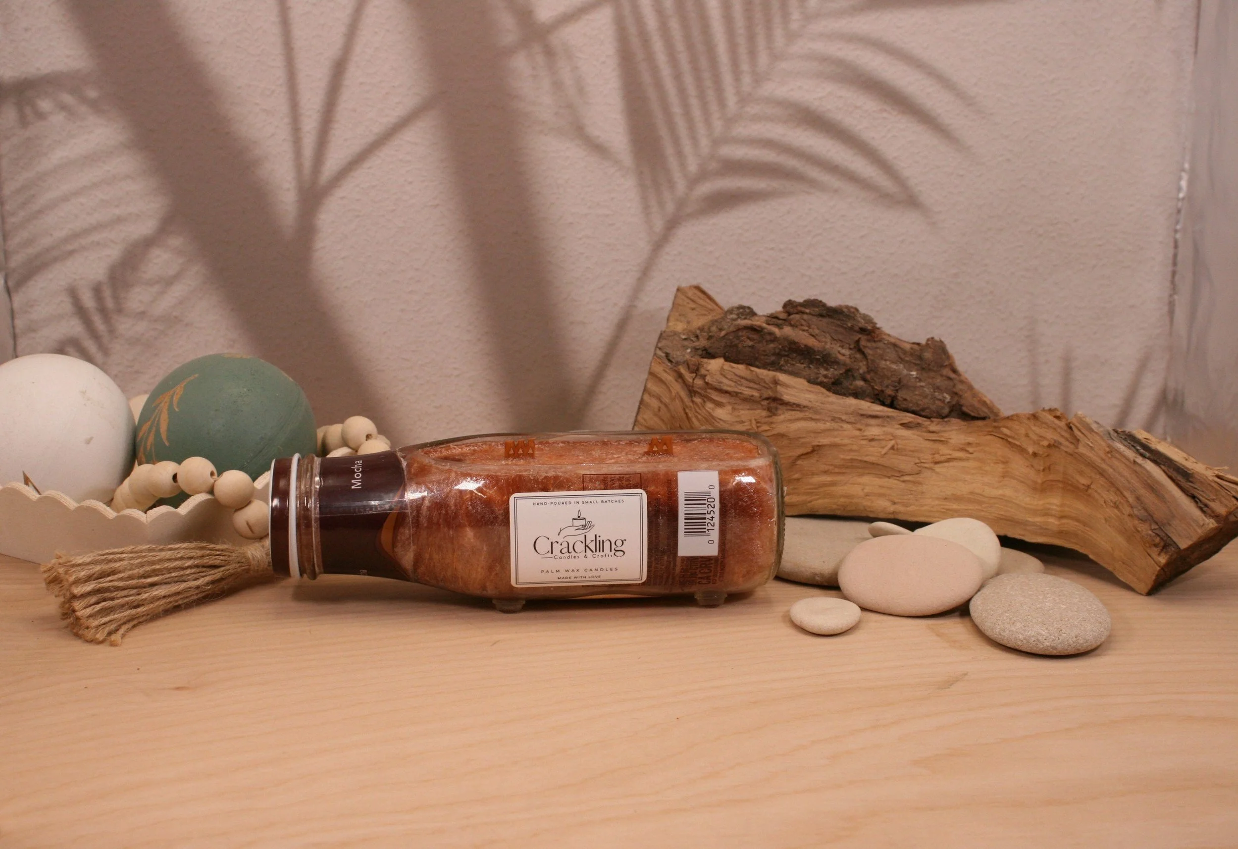 Our Upcycled Starbucks Frappuccino candle is cut on the side, has high temp non-skid pads for safety. Adds a unique addition to any space