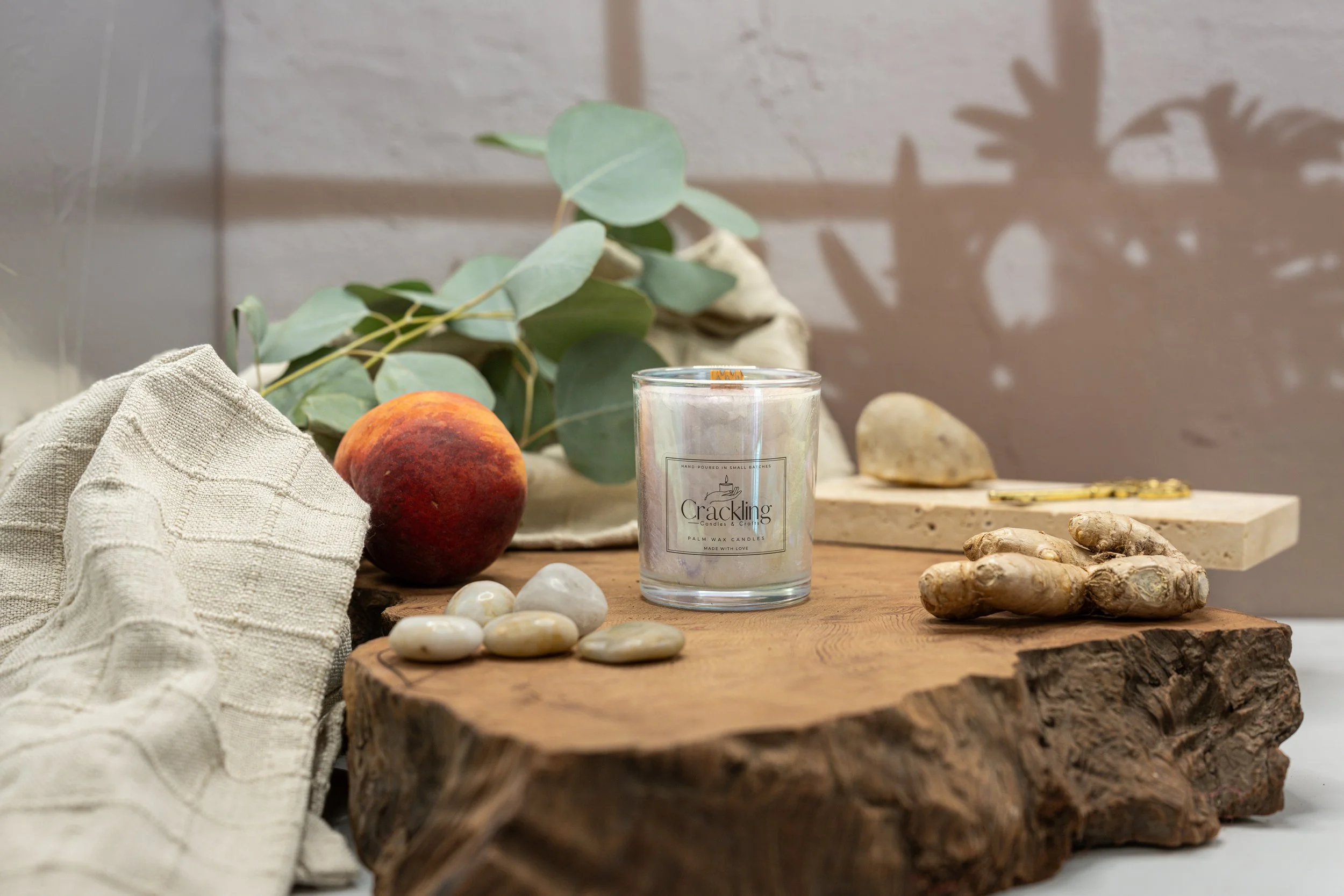 6 oz Gingered Peach scented candle.