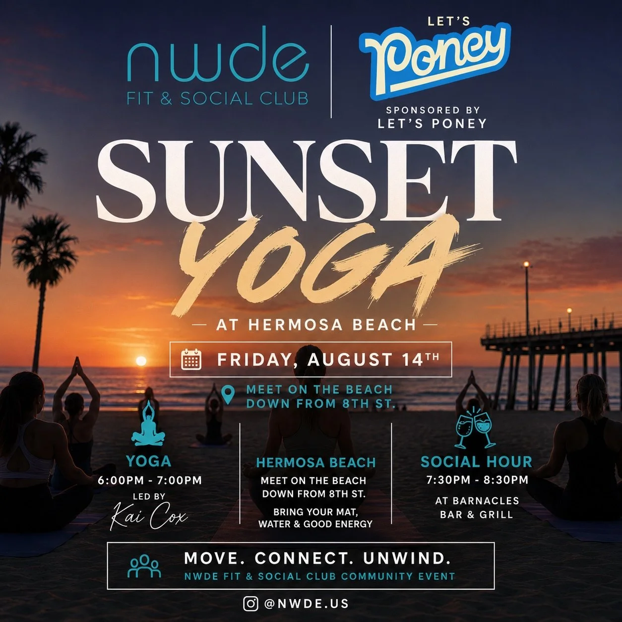 Join us &amp; @rkai.cox for a fun evening of yoga, movement, and connecting through fitness. 🧘&zwj;♀️🌅