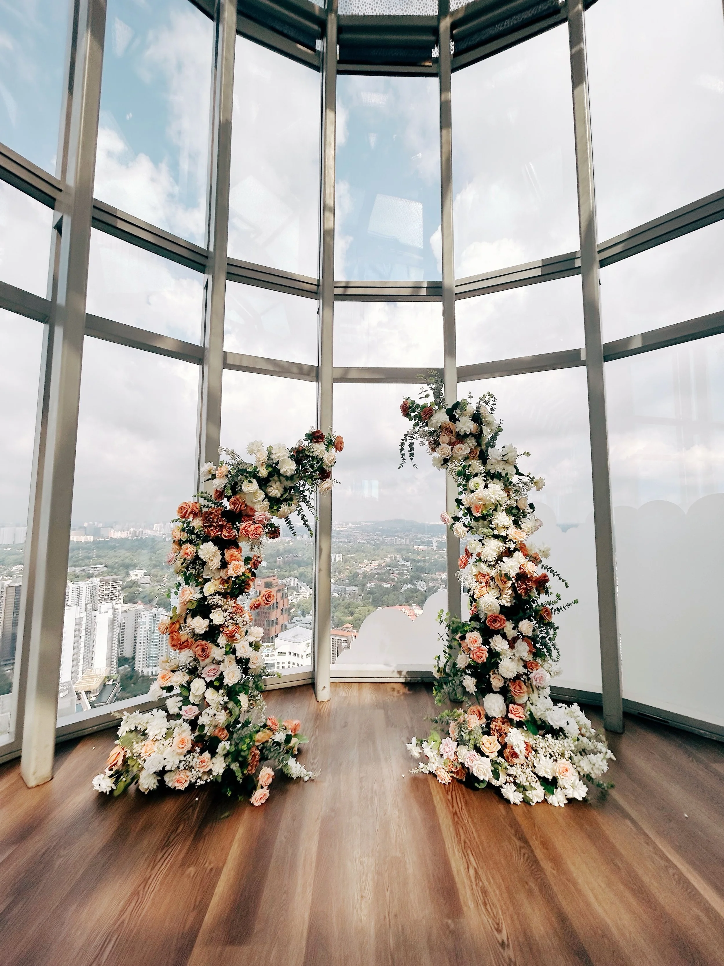 Deconstructed arch - versatile for weddings &bull; floral arch rentals on www.alwaysforeversg.com