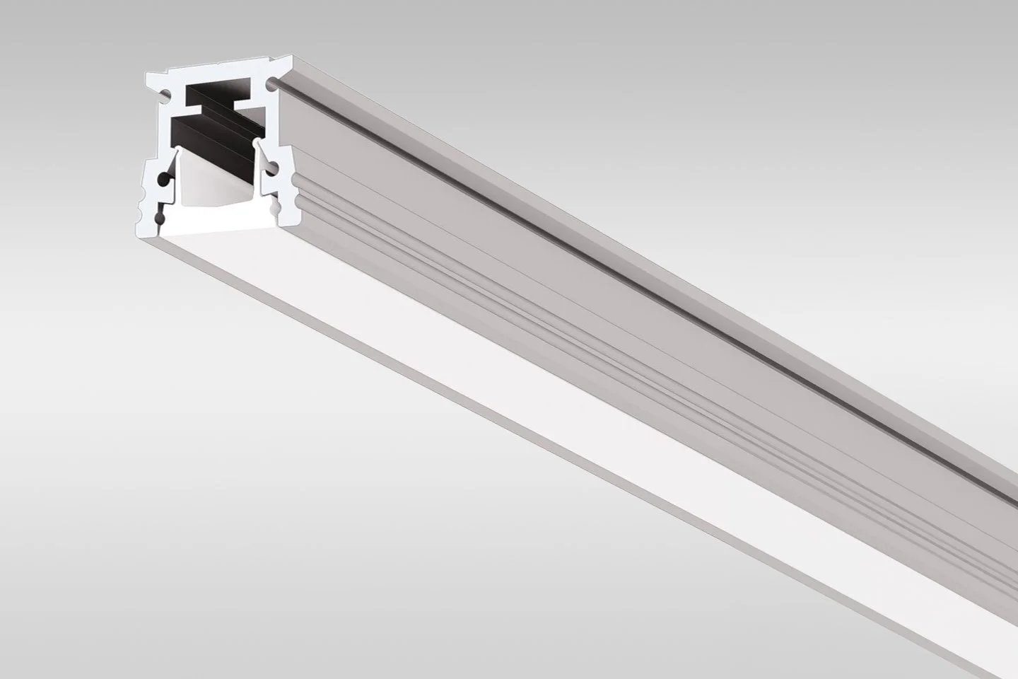 A close-up view of an aluminum extrusion with a black rubber gasket, showing a cross-sectional profile including grooves and slots.