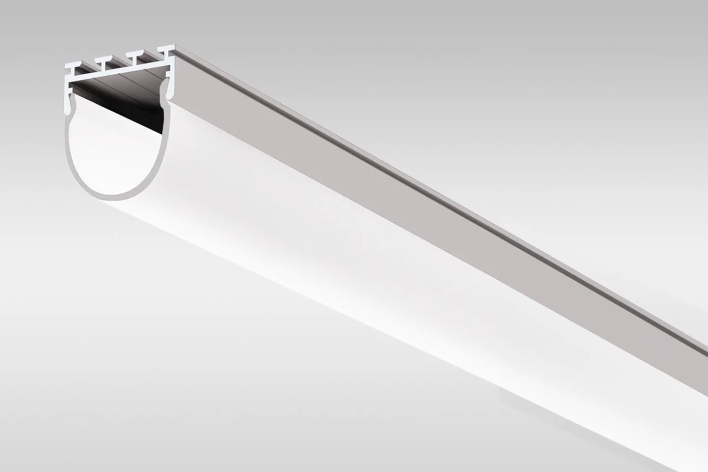 Close-up of a modern aluminum storm or screen door track with a rubber gasket, viewed from underneath at an angle.