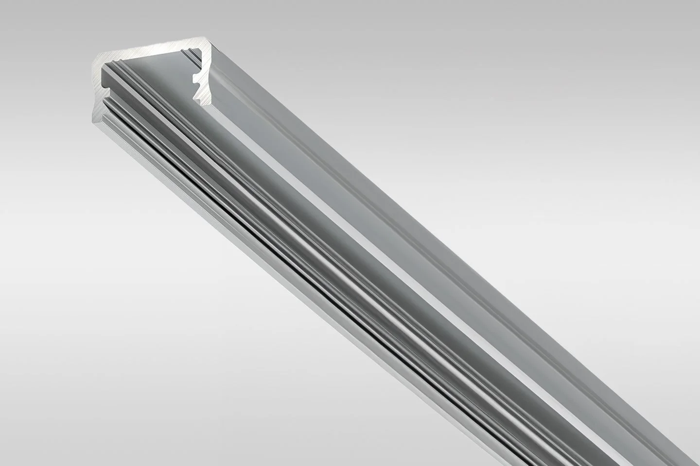 A linear LED light fixture with a sleek, silver metal design.