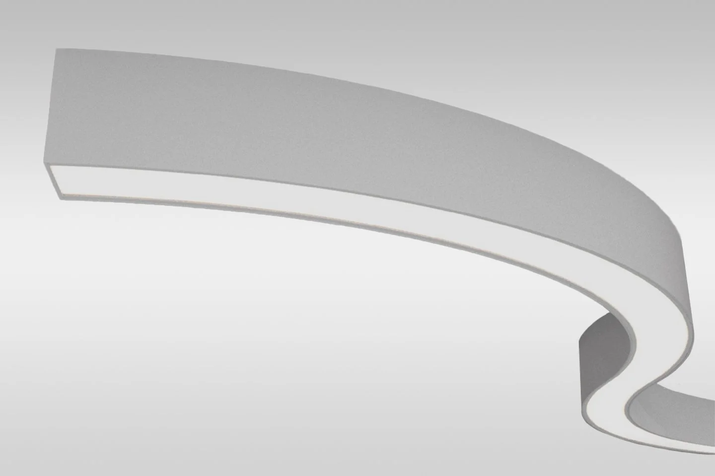 Modern ceiling light fixture with a curved design and integrated LED lighting.