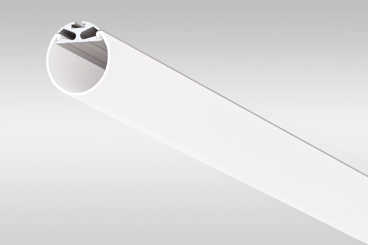 Close-up of a white, linear LED light fixture with a frosted cover.