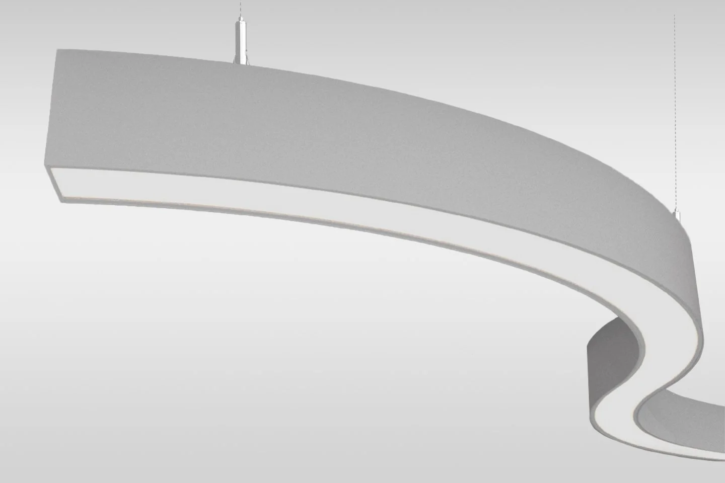 A modern, curved ceiling light fixture with a sleek design