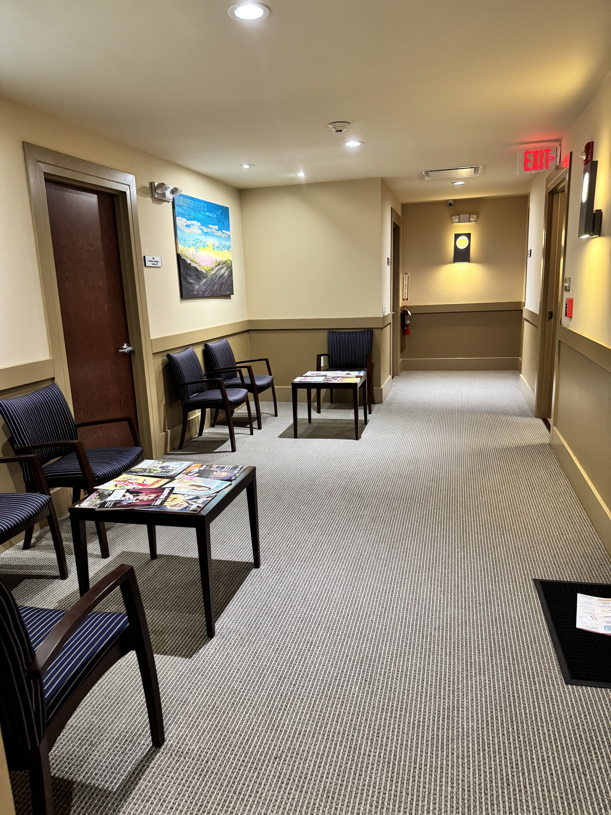 When you arrive, please make yourself comfortable in our comfortable, professional shared waiting area located on the second floor