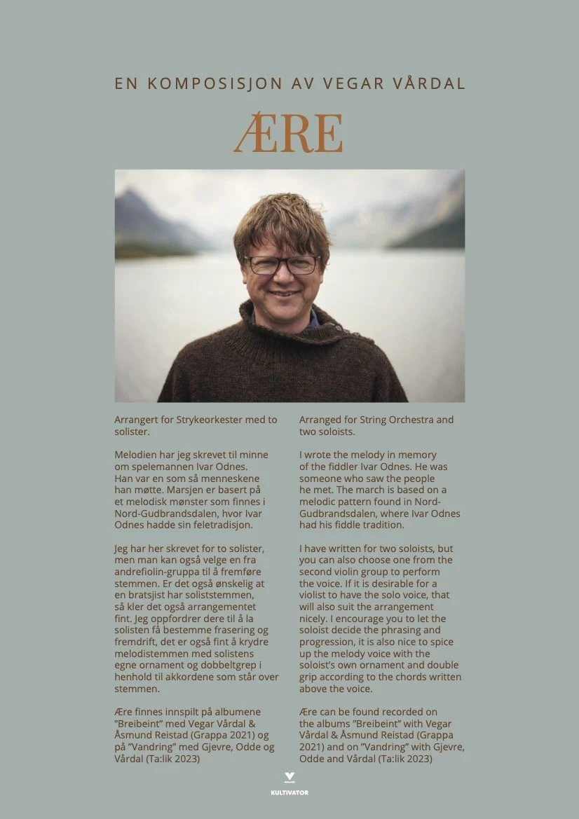 Vegar Vårdal: "Ære" - STRING ORCHESTRA + two soloists (score and parts)