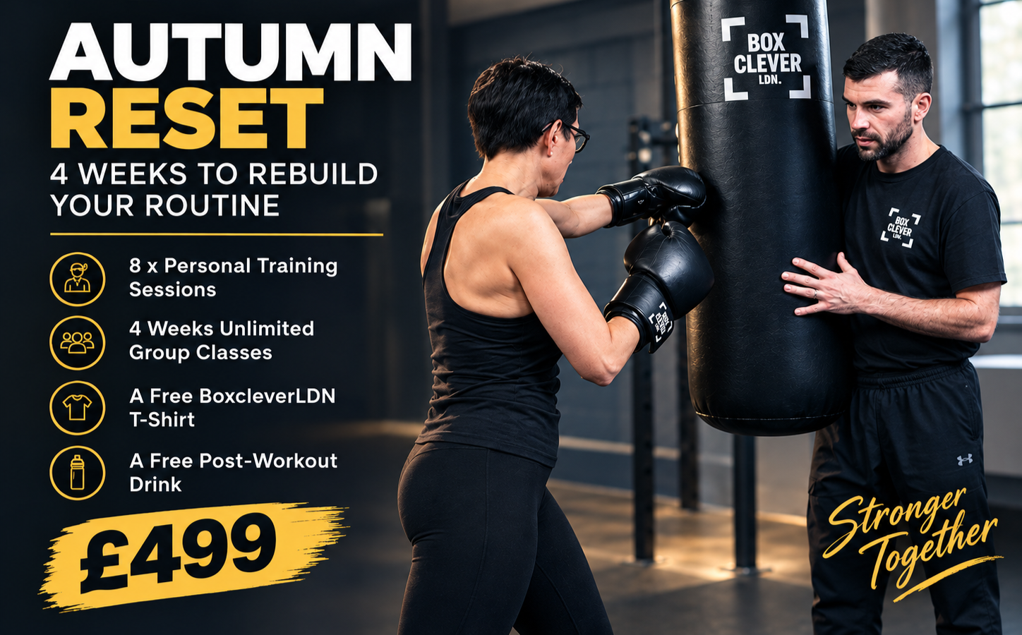 4-Week Autumn Reset offer at BoxcleverLDN: 8 personal training sessions plus unlimited group classes for £499