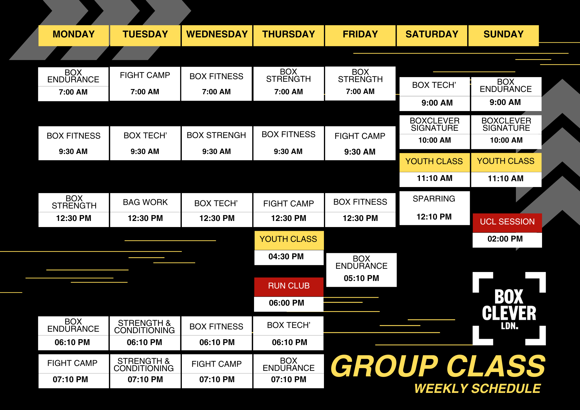 BoxcleverLDN Class Schedule Jan 2026