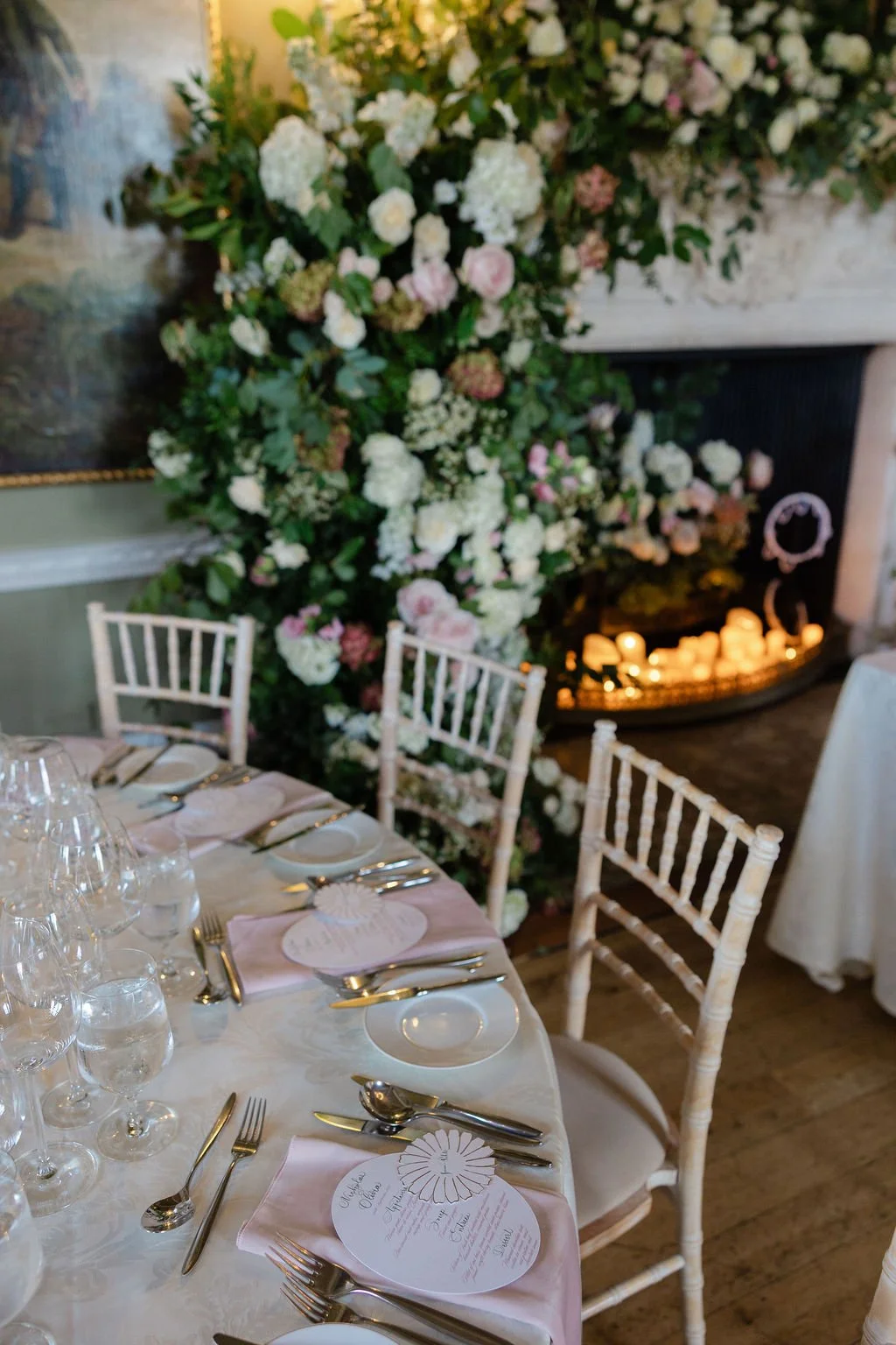 Dinner table Luxury wedding mantlepiece flowers