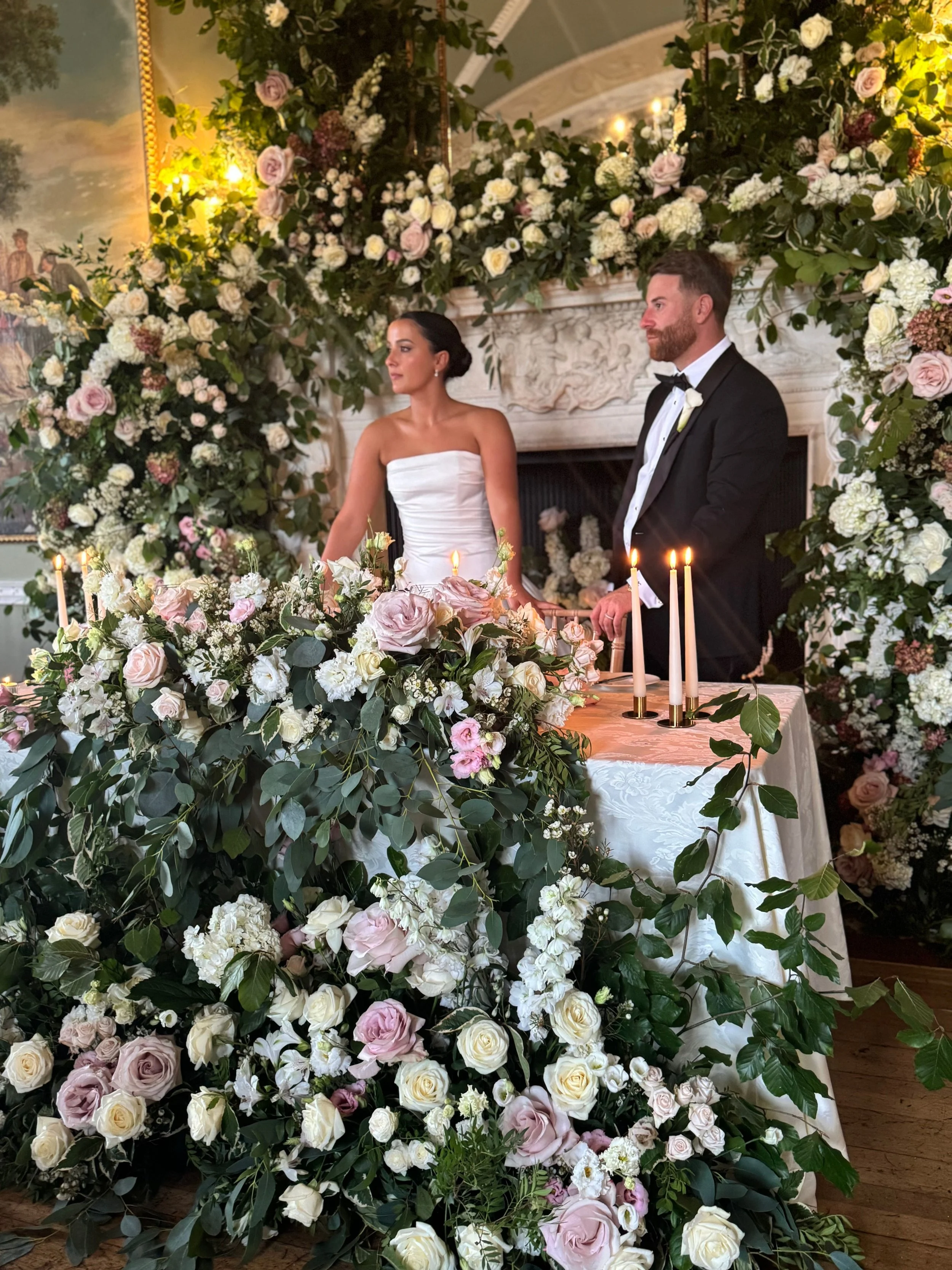 Luxury floral decor high end wedding, power couple